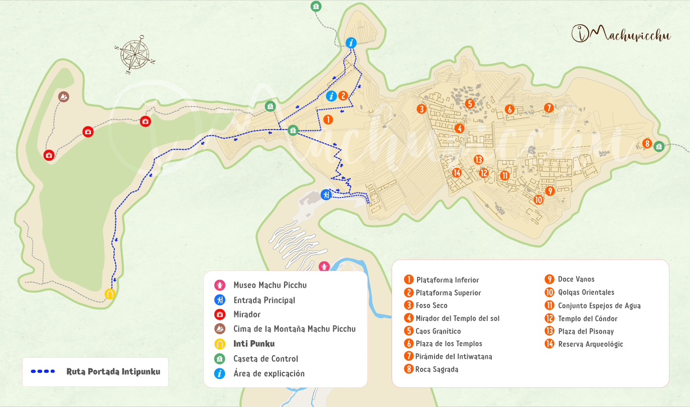 Karte der Route Intipunku von Machu Picchu