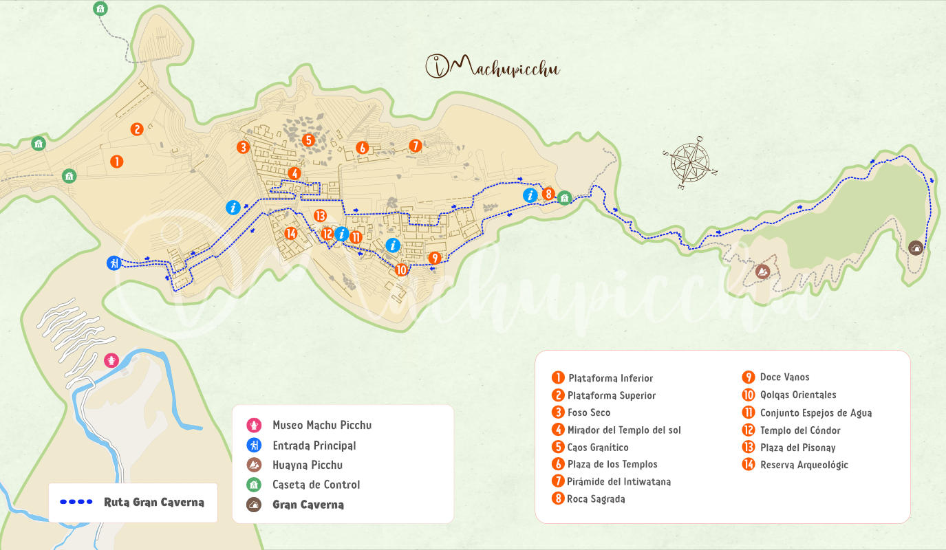 Mapa Machu Picchu + Templo de la Luna / Gran Caverna (Solo temporada alta)