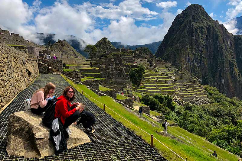 Tourist family in Machu Picchu
