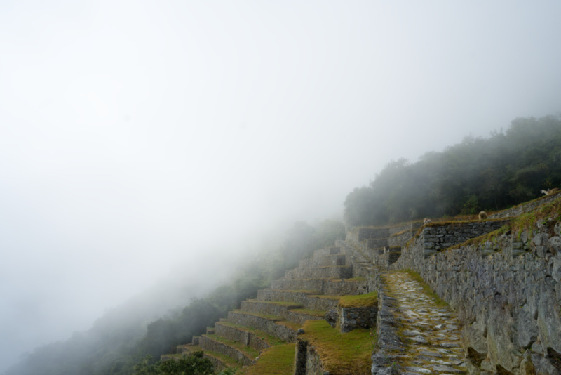 Camino al Intipunku en un dia nublado