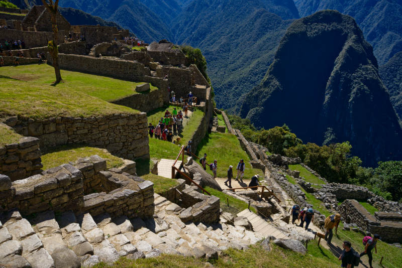 Tourists finishing the tour in the Inca Citadel