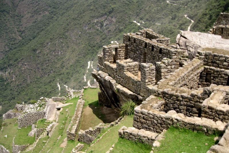 Constructions at the top of Huayna Picchu Mountain