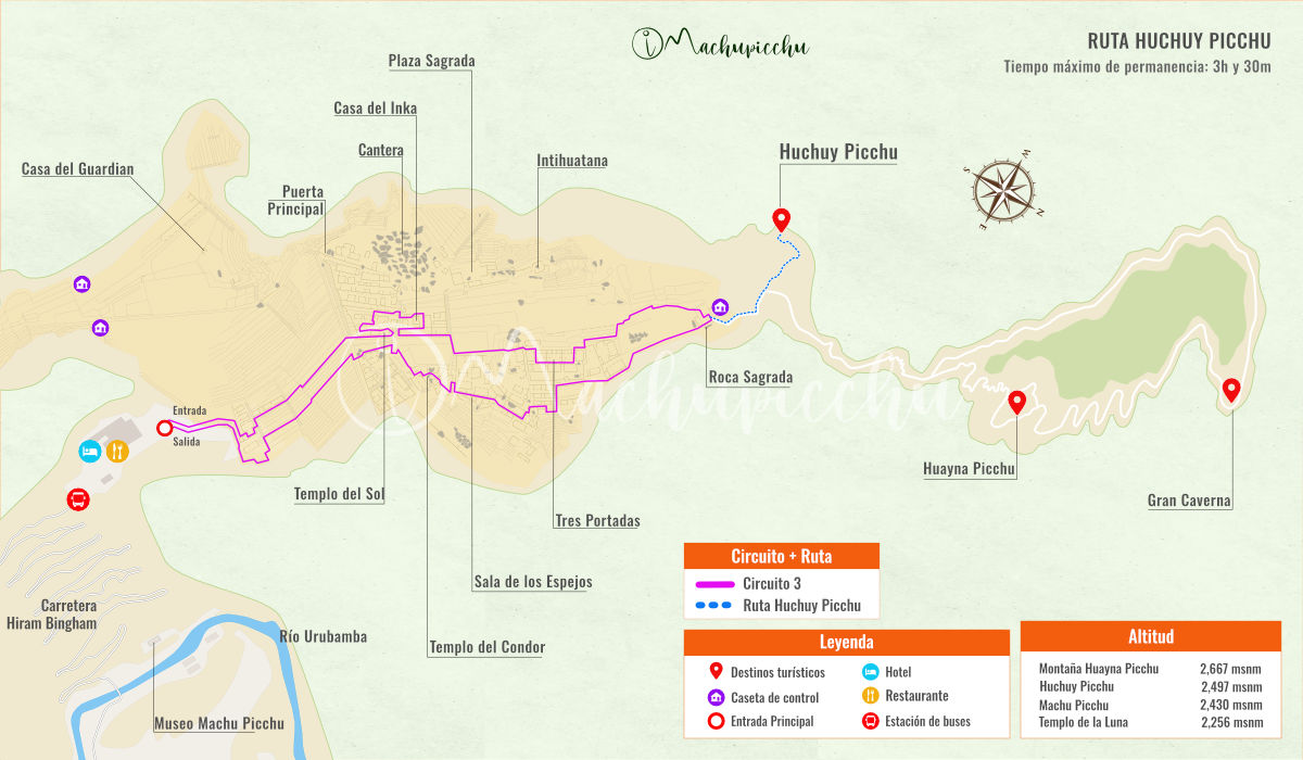 Mapa da rota para Huchuy Picchu