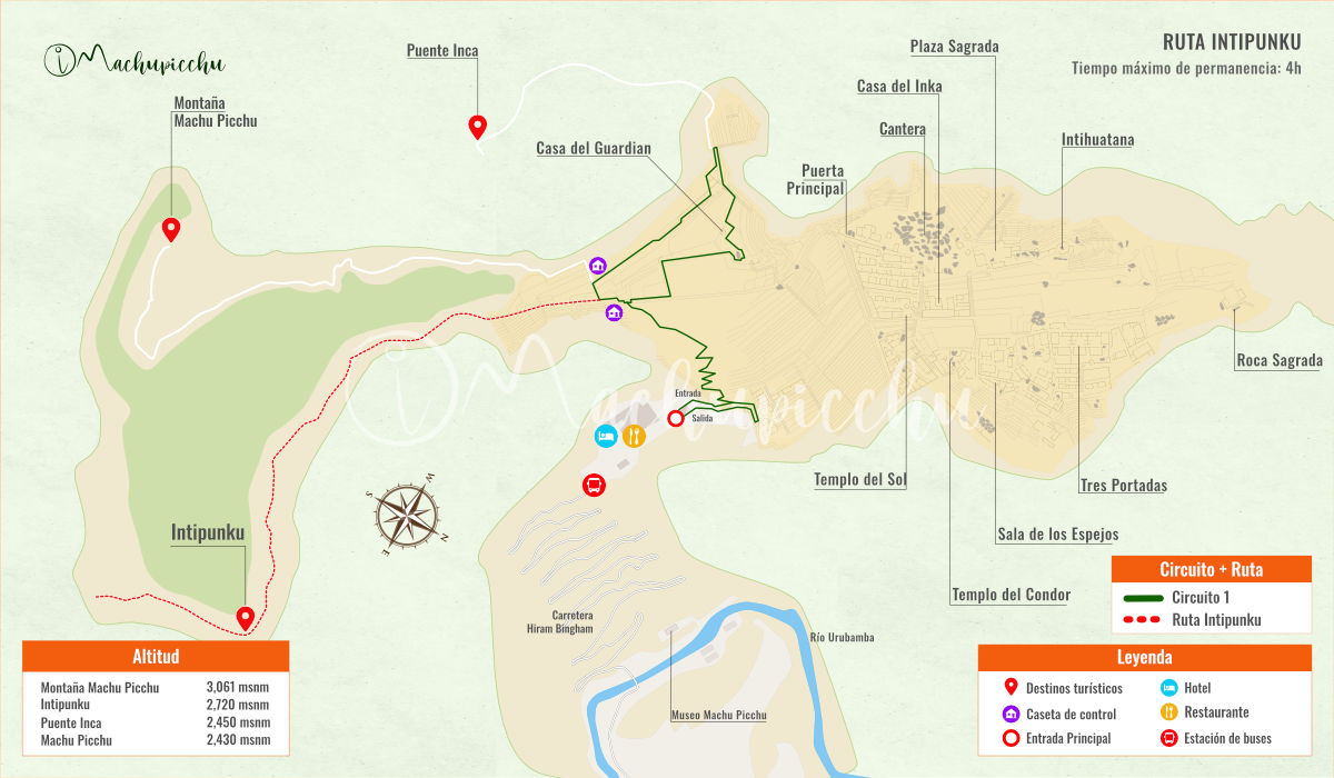 Mapa del recorrido al Intipunku (Puerta del Sol)