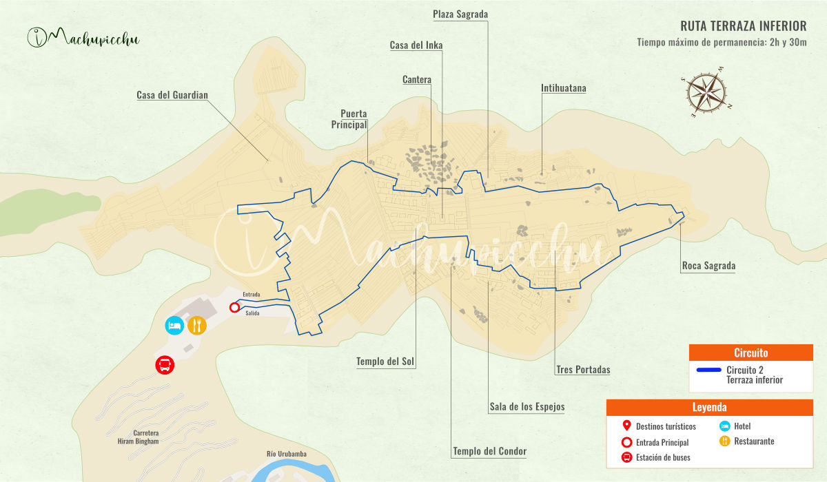 Mapa do passeio pelo Terraço Inferior de Machu Picchu