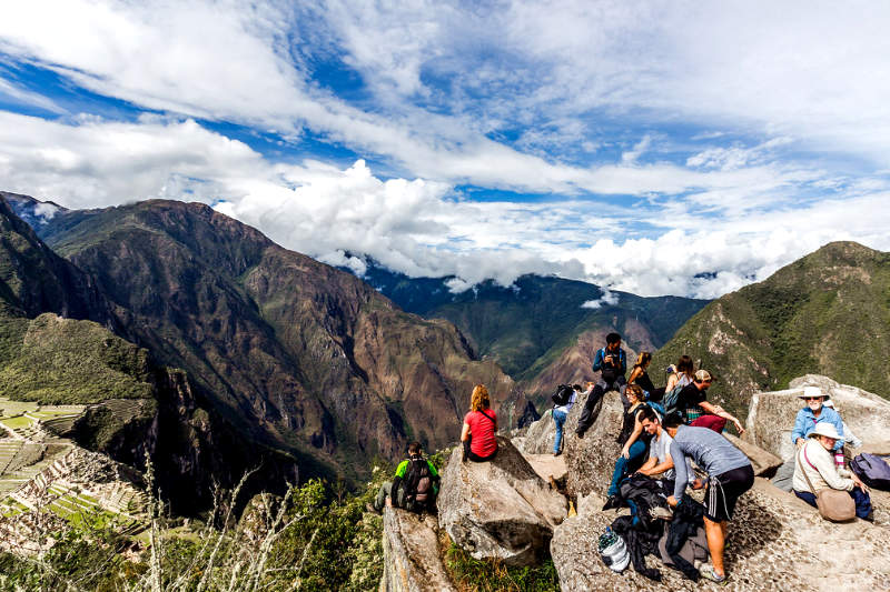 Tourists on the summit of Huayna Picchu