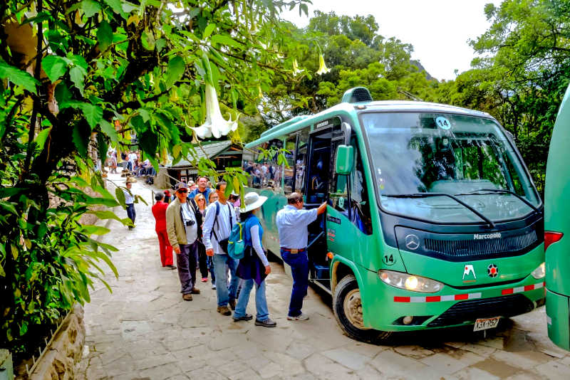 Boarding the ecological bus in Machu Picchu