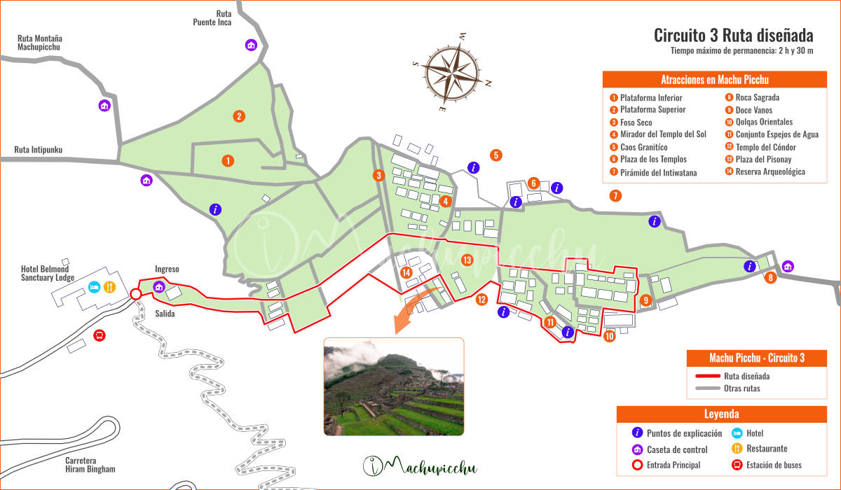 Map of Machu Picchu Lower part temples