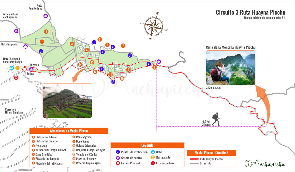 Rota para a montanha Huayna Picchu