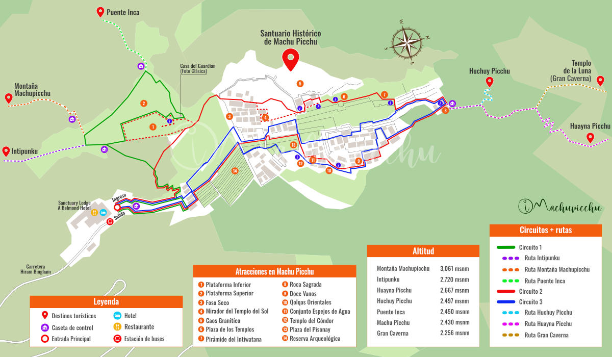 Mapa dos passeios em Machu Picchu