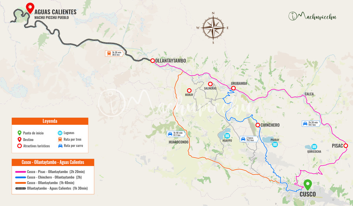 Mapa da rota Cusco - Aguas Calientes pelo Vale Sagrado