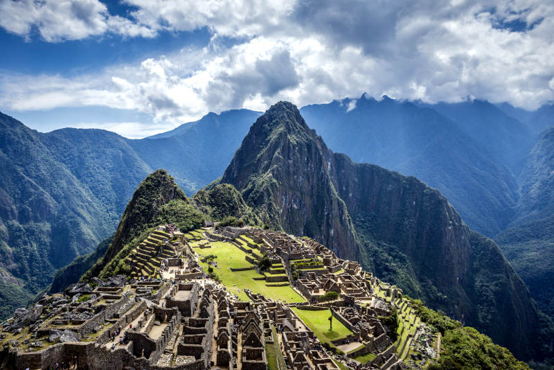 Foto de cartão postal da cidadela inca de Machu Picchu