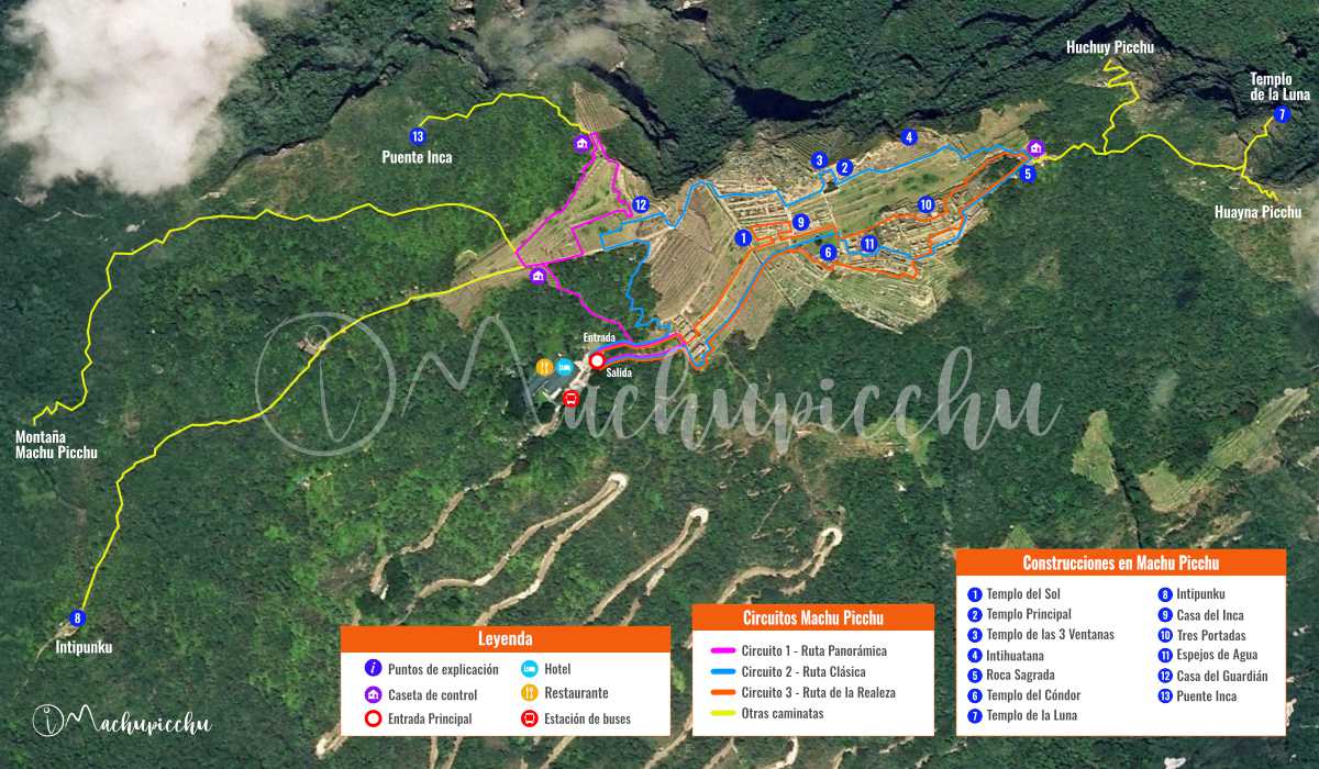 Localização das construções em Machu Picchu