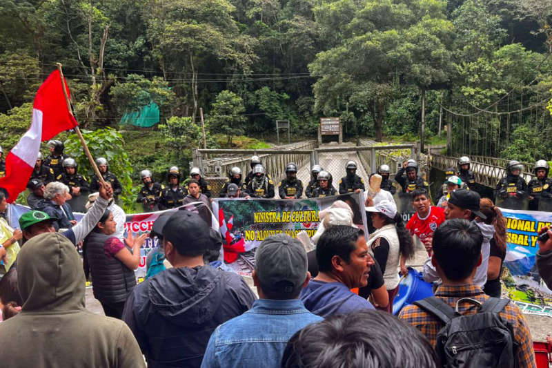 Protestors near the Machu Picchu archaeological site