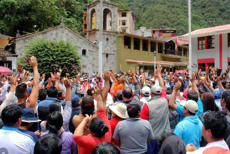 Protestors in Machu Picchu town - Aguas Calientes