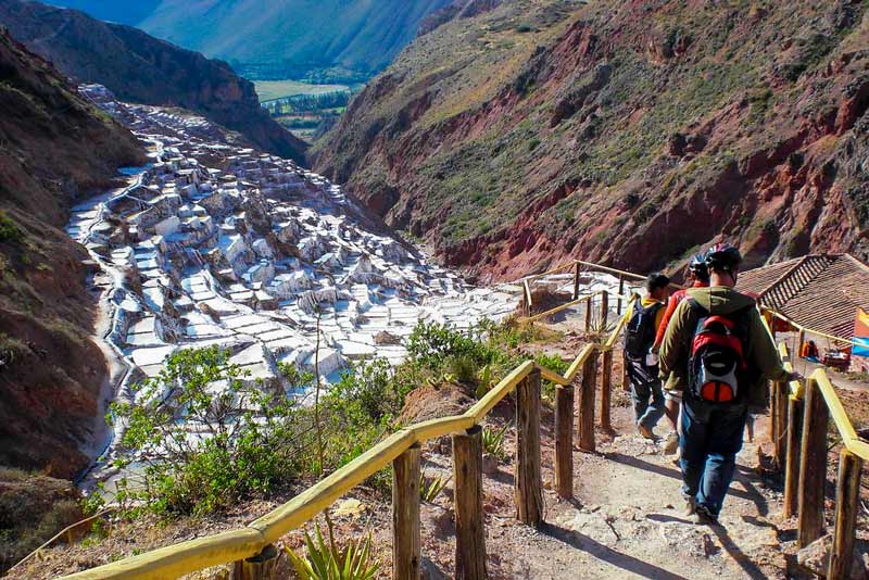 Visitors entering the Maras salt mines