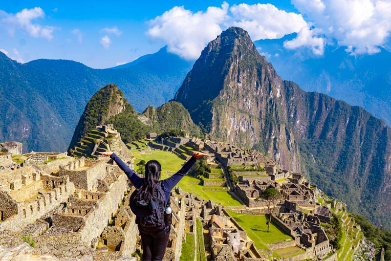 Enjoying the view of the Inca citadel Machu Picchu