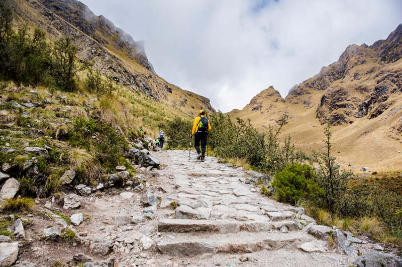 Tourist walking the Inca Trail to Machu Picchu