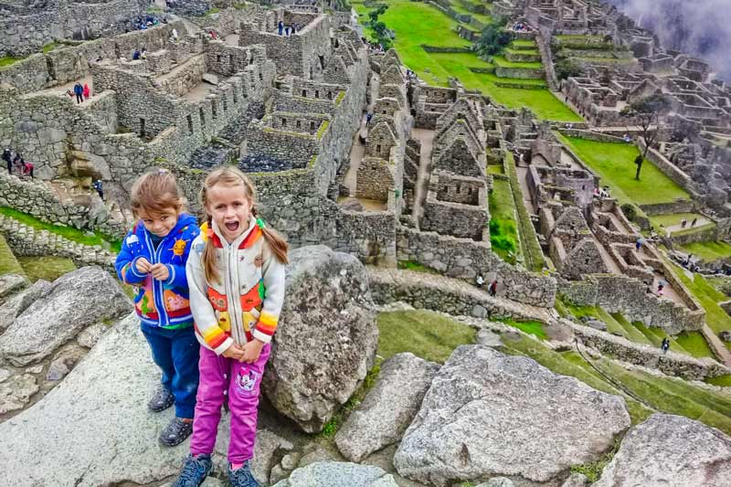 Girls visiting Machu Picchu