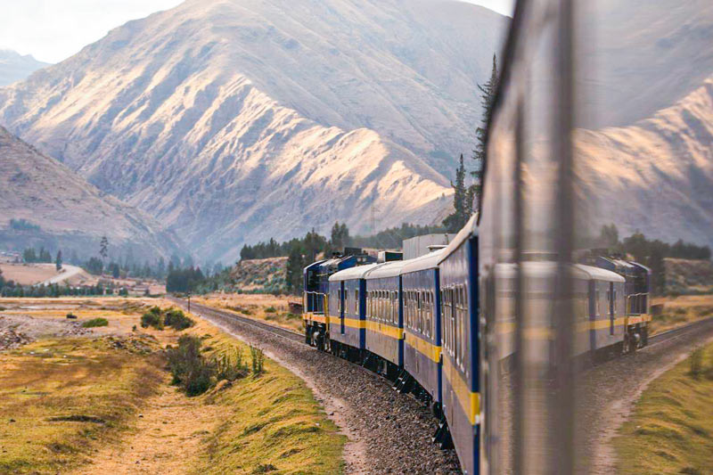 Train in the Sacred Valley heading to Machu Picchu