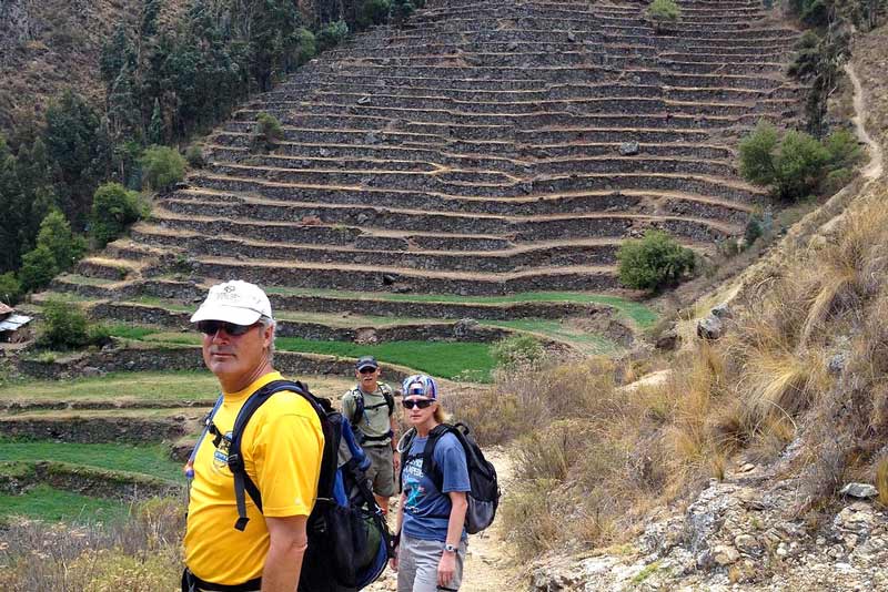 Tourists visiting the terraces of Pumamarca