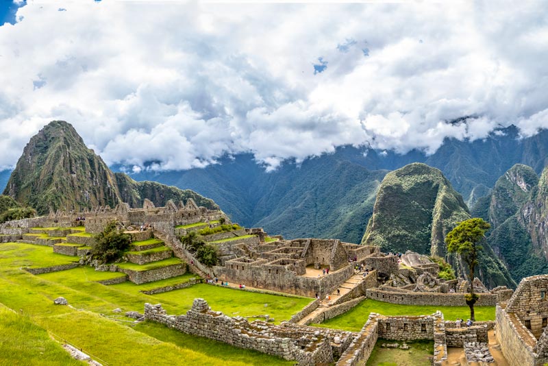 Panoramic view of the buildings of Machu Picchu