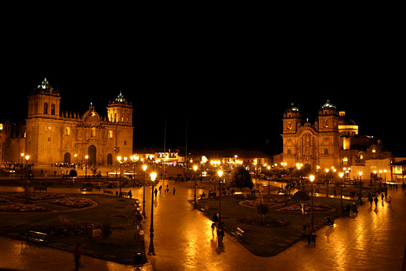 Main Square of Cusco at night