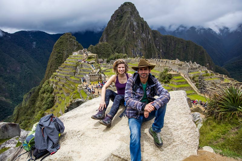 Tourists walking the classic route of Machu Picchu