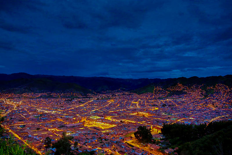 Night view of the city of Cusco